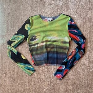 RedBerry X Verge Girl Multicolor Long Sleeve Mesh Top - Green, Blue, Black